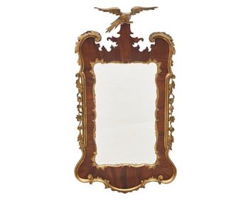 A George II Walnut Veneered and Parcel-Gilt Looking Glass