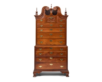 A Chippendale Cherrywood Bonnet-Top Chest-on-Chest