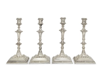 An Assembled Set of George III Sterling Silver Candlesticks