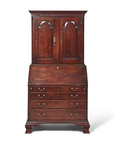 A Chippendale Carved Cherrywood Desk and Bookcase