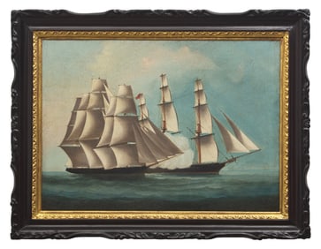 Chinese School 19th Century, Two Square Masted Ships Exchanging Close Fire