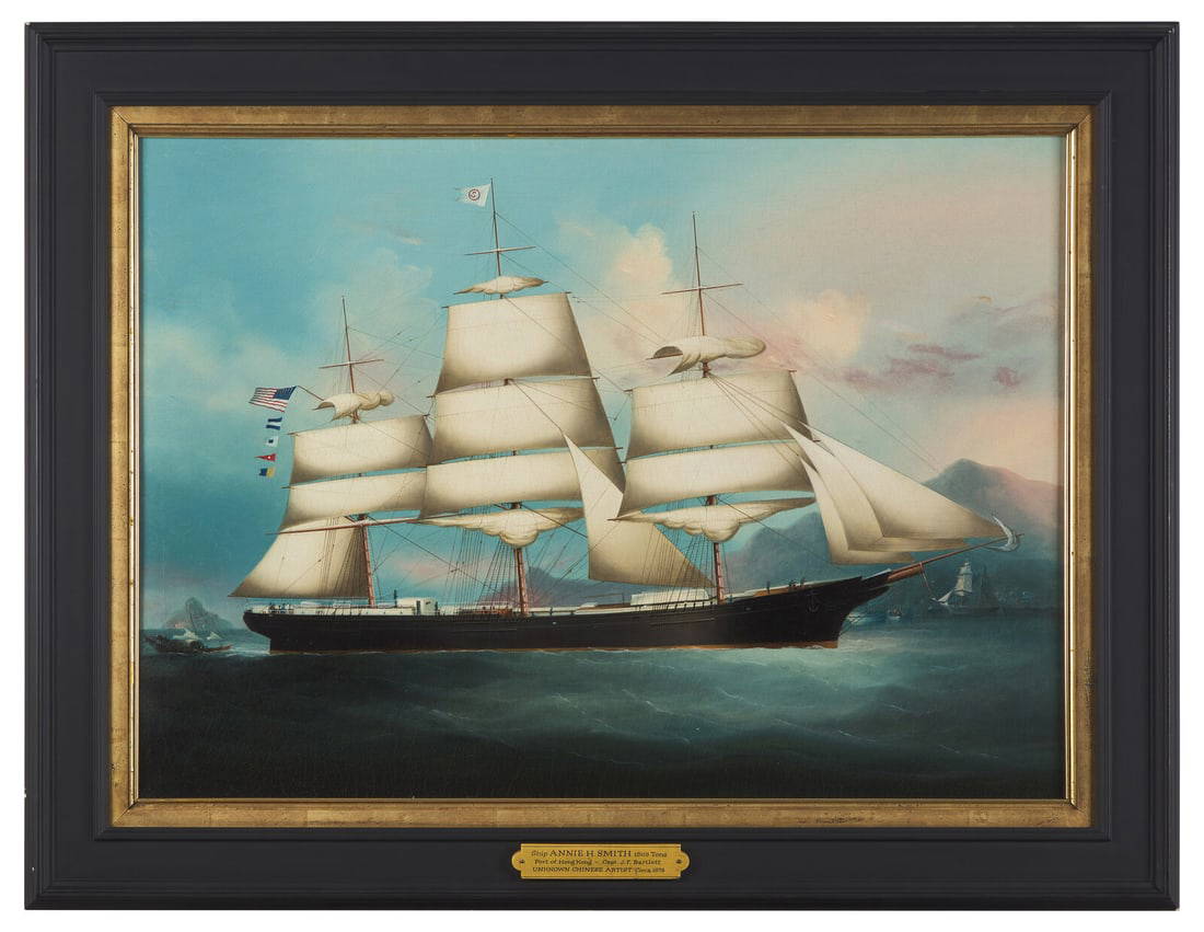 Chinese Export School 19th Century, A Portrait of the Ship \"Annie H. Smith\" in the Port of Hong Kong