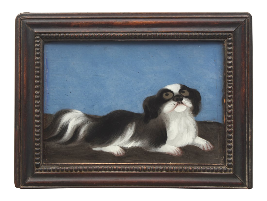 Chinese School 19th Century, A Reverse Painting on Glass of a Pekingese: Chinese School 19th Century, A Reverse Painting on Glass of a Pekingese framed. 6 1/2 x 9 1/2 inches (sight), 9 x 12 inches (frame). This lot is located in Philadelphia. Provenance: Ron Hoffman &