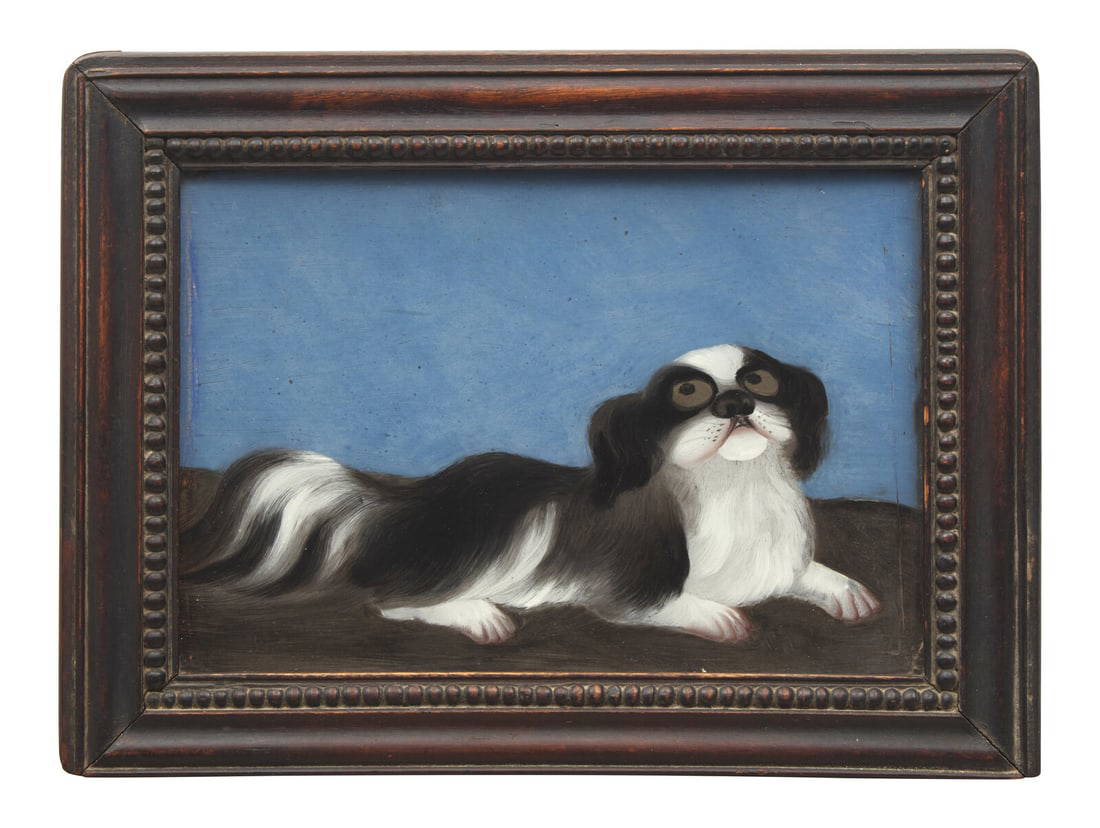 Chinese School 19th Century, A Reverse Painting on Glass of a Pekingese