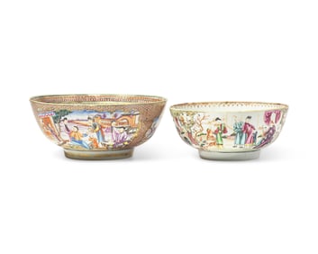 Two Chinese Export Porcelain Famille Rose Punch Bowls