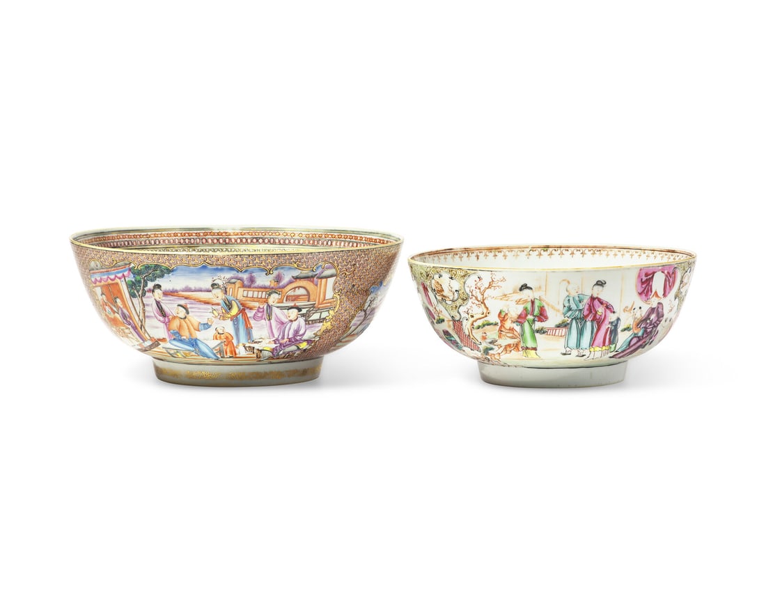 Two Chinese Export Porcelain Famille Rose Punch Bowls
