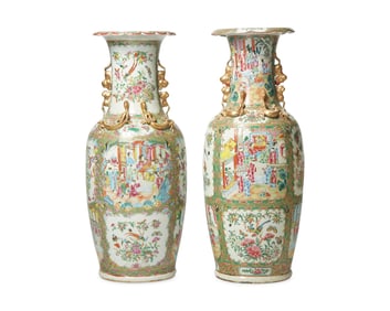 A Pair of Large Chinese Export Porcelain Rose Medallion Vases