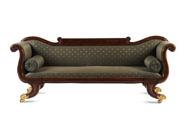 A Classical Carved and Figured Mahogany and Upholstered Sofa