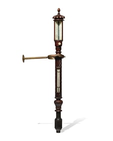 A Fine English Brass Mounted Spiral-Twist Carved Mahogany Gimballed Barometer