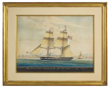 Rafaele Corsini (Italian, active 1830-1880), The Brig "Ottoman" of Boston in the Bay of Naples