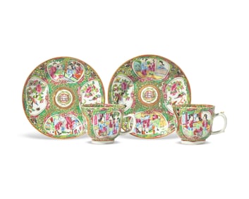 Two Chinese Export Rose Medallion Teacups and Saucers from President Ulysses S. Grant's State