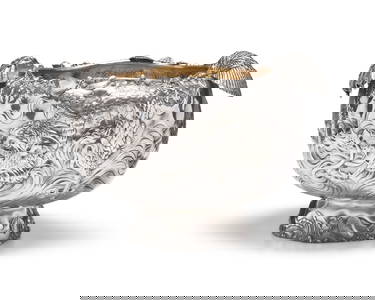 A Rare and Monumental Sterling Silver Japonesque Punch Bowl