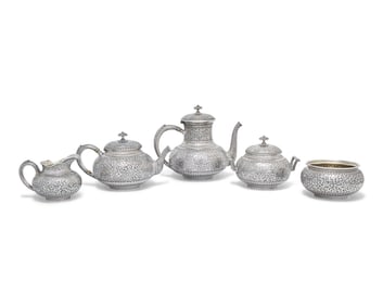A Five-Piece Sterling Silver Coffee Service in the Persian Taste
