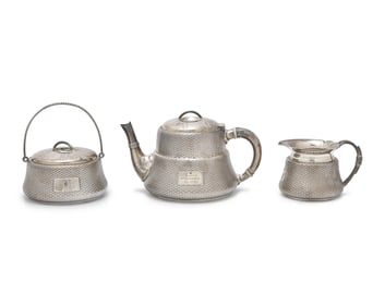 A Three-Piece Sterling Silver "Basket Weave" Tea Service