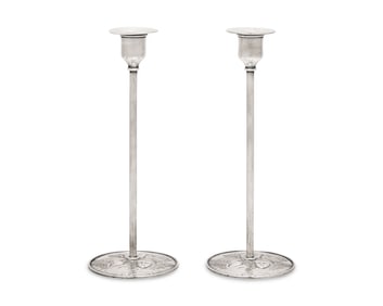 A Pair of Arts & Crafts Sterling Silver Candlesticks
