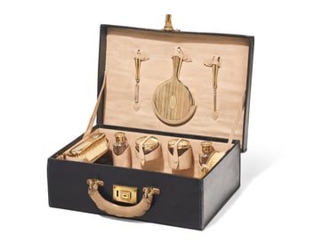 A Cased 14 Karat Gold Dressing Set
