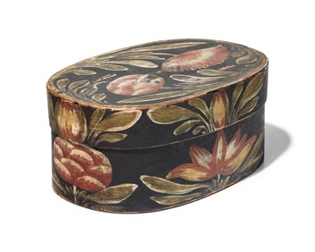 A Painted and Decorated Oval Bentwood Box