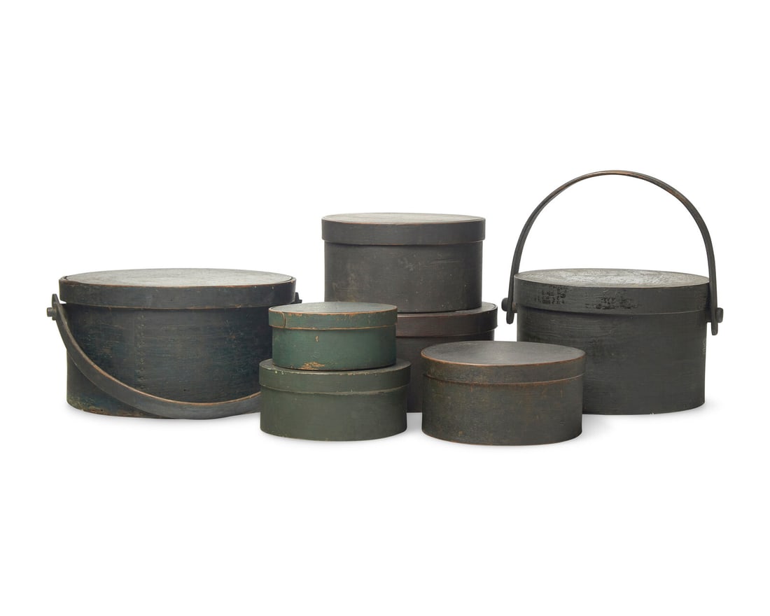 Seven Green-Painted Round Pantry Boxes (1 of 2)