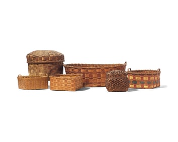 A Group of Six Northeastern Painted and Decorated Splint Baskets