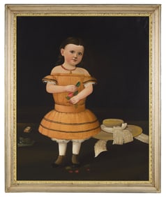 William Matthew Prior (1806-1873), A Girl in Orange with Rose, Straw Hat, and Toy Cat