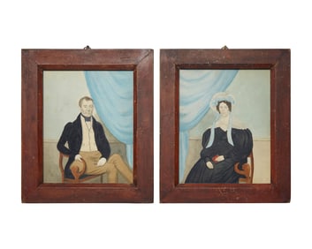 American School 19th Century, A Pair of Portraits: A Lady and Gentleman