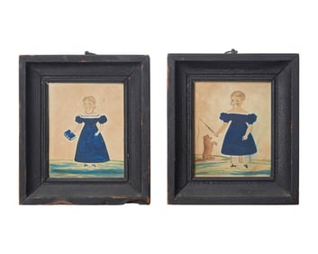 American School 19th Century, Two Portrait Miniatures of Children