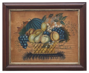 American School 19th Century, A Theorem Depicting a Basket of Fruit