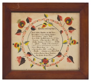 Attributed to Henry Wetzel (The Dotted One Artist, active 1810-1845), A Birth Record for Maria Anna