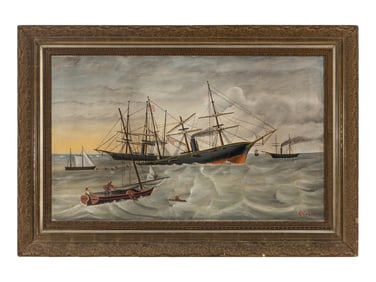 Olaf Krans (Swedish-American, 1838-1916), The Battle Between the USS Kearsage and CSS Alabama off