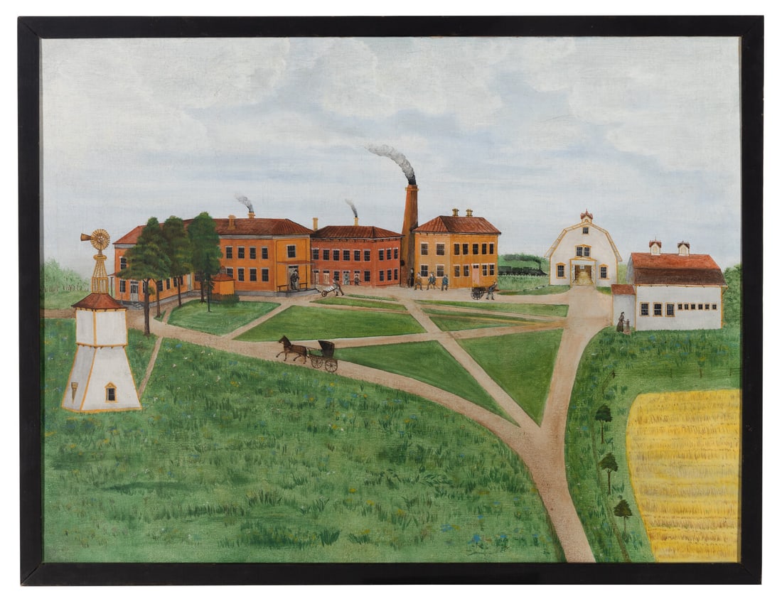 American School 19th Century, View Of The Soldiers And Sailors' Home In Erie, Pennsylvania: American School 19th Century, View Of The Soldiers And Sailors' Home In Erie, Pennsylvania Mid-19th Century oil on canvas mounted to board, framed, verso inscribed, "Edmond No. 3/ Fenderman No. 4", an