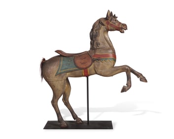 A Carved and Painted Wood Carousel Prancer