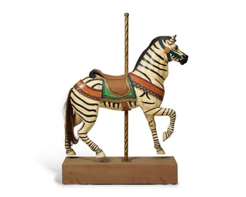 A Carved and Painted Wood Carousel Zebra