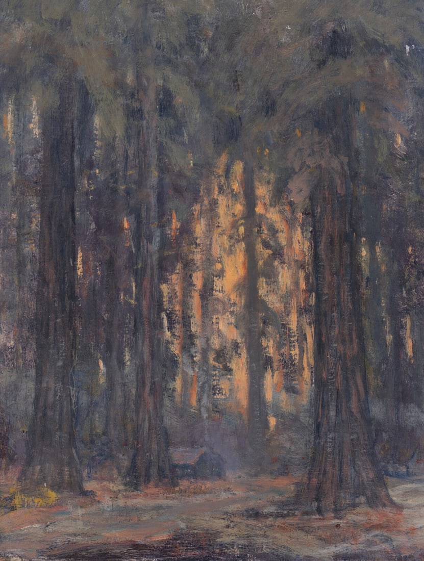 William Posey-Silva (American, 1859-1948) Redwoods Near Benbow: William Posey-Silva (American, 1859-1948) Redwoods Near Benbow oil on canvas laid to panel inscribed William P Silva and titled (on the reverse) 17 7/8 x 14 1/8 inches. Property of a California Collec