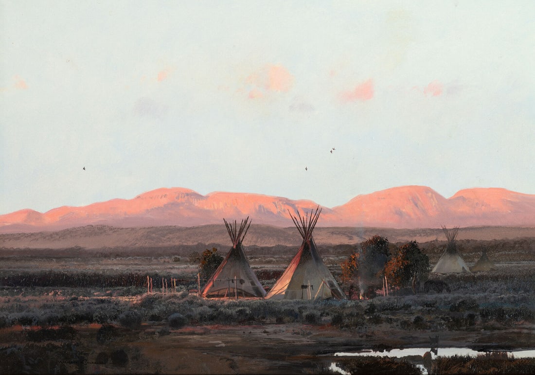 Michael Coleman (American, b. 1946) Crow Indian Camp at Sunset (1 of 4)