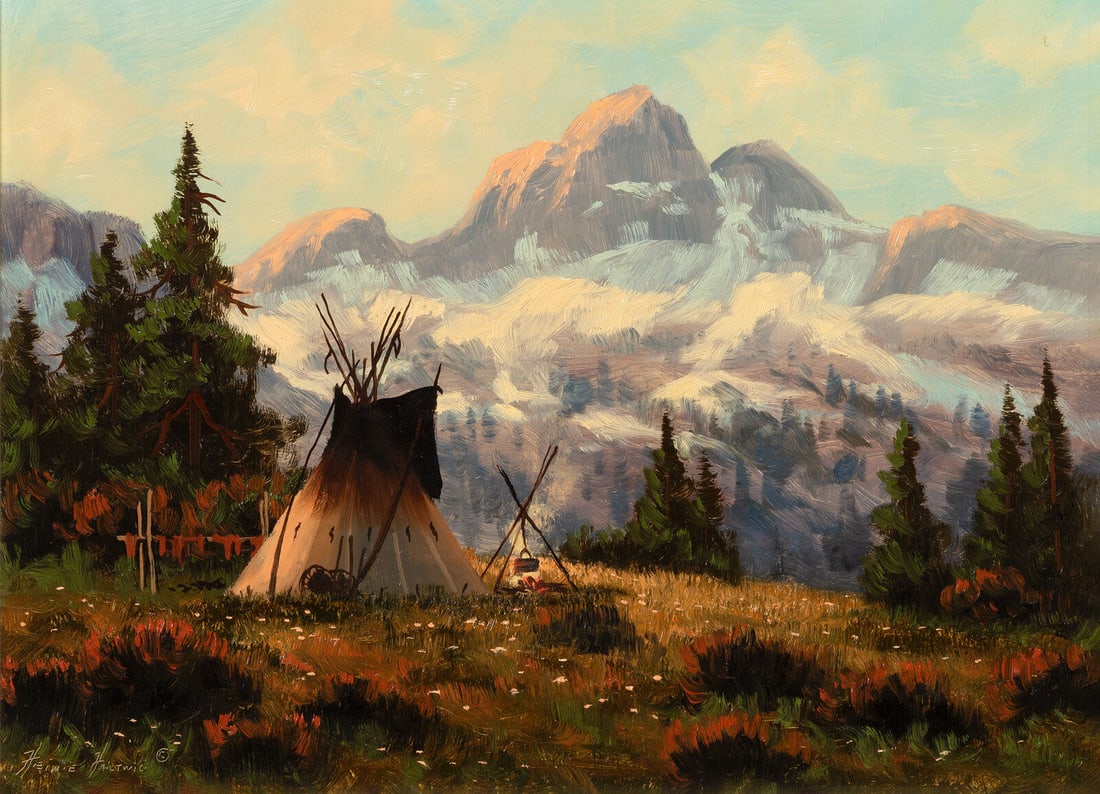 Heinie Hartwig (American, b. 1937) Mountain Camp: Heinie Hartwig (American, b. 1937) Mountain Camp oil on Masonite signed Heinie Hartwig (lower left) 9 x 12 inches. This lot is located in Cincinnati. Provenance: Mroczek Brothers Auctioneers & Ass
