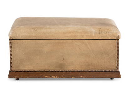 A Contemporary Leather-Upholstered Ottoman: A Contemporary Leather-Upholstered Ottoman the covered hinged to open for storage. Height 15 x width 30 x depth 18 inches. Property from a Private Illinois Collector This lot is located in
