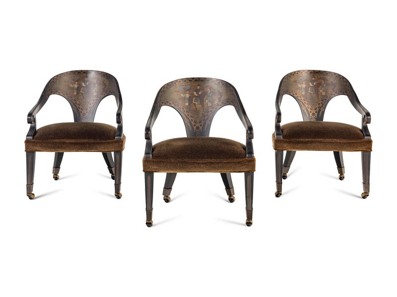 A Set of Three Contemporary Chinoiserie  Decorated Dining Chairs (1 of 3)