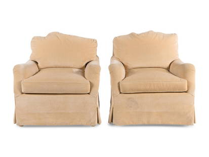 A Pair of Bridgewater Style Lounge Chairs : A Pair of Bridgewater Style Lounge Chairs 20th Century Height 32 x width 33 x depth 38 inches. Property from a Private Illinois Collector This lot is located in Chicago. 