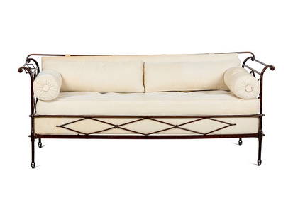 An Empire Style Wrought Iron Daybed: An Empire Style Wrought Iron Daybed First Half 19th Century Height 34 x width 81 x depth 33 inches. This lot is located in Cincinnati. ConditionSturdy condition and can support weight. The frame