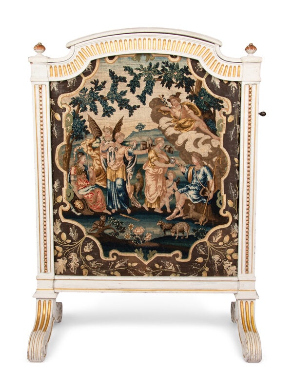 A Louis XVI Style Painted and Parcel Gilt Fire Screen (1 of 2)