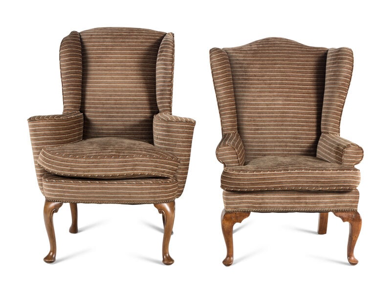 Two Queen Anne Style Wingback Armchairs (1 of 3)