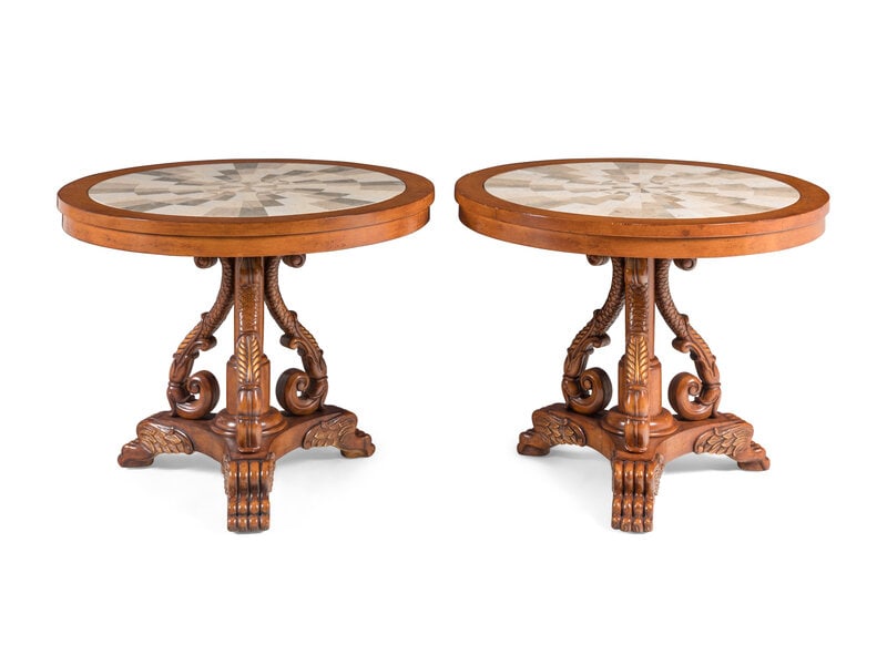 A Pair of Regency Style Parcel-Gilt  Pine and Stone-Top Side Tables (1 of 3)