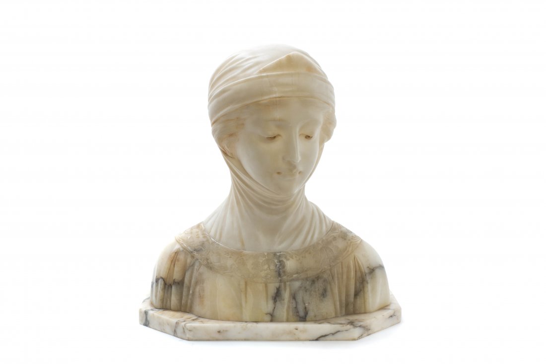 An Italian Alabaster Bust, Height 13 1/4 inches.: An Italian Alabaster Bust, circa 1900, depicting a maiden. Height 13 1/4 inches. Property from the Estate of Marvin and Margaret Katz, Naples, Florida