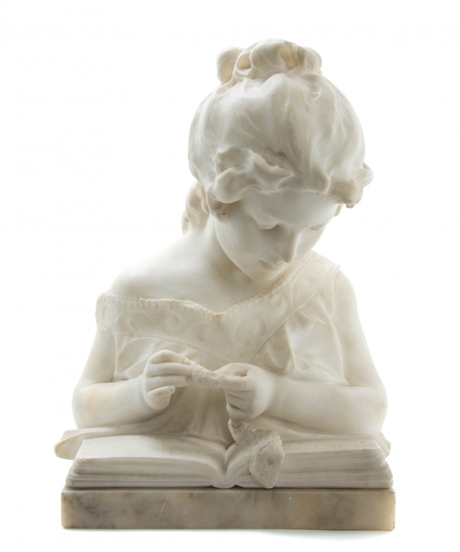 An Italian Alabaster Bust, Height 14 1/4 inches.: An Italian Alabaster Bust, circa 1900, depicting a young girl with a book. Height 14 1/4 inches. Property from the Estate of Marvin and Margaret Katz, Naples, Florida