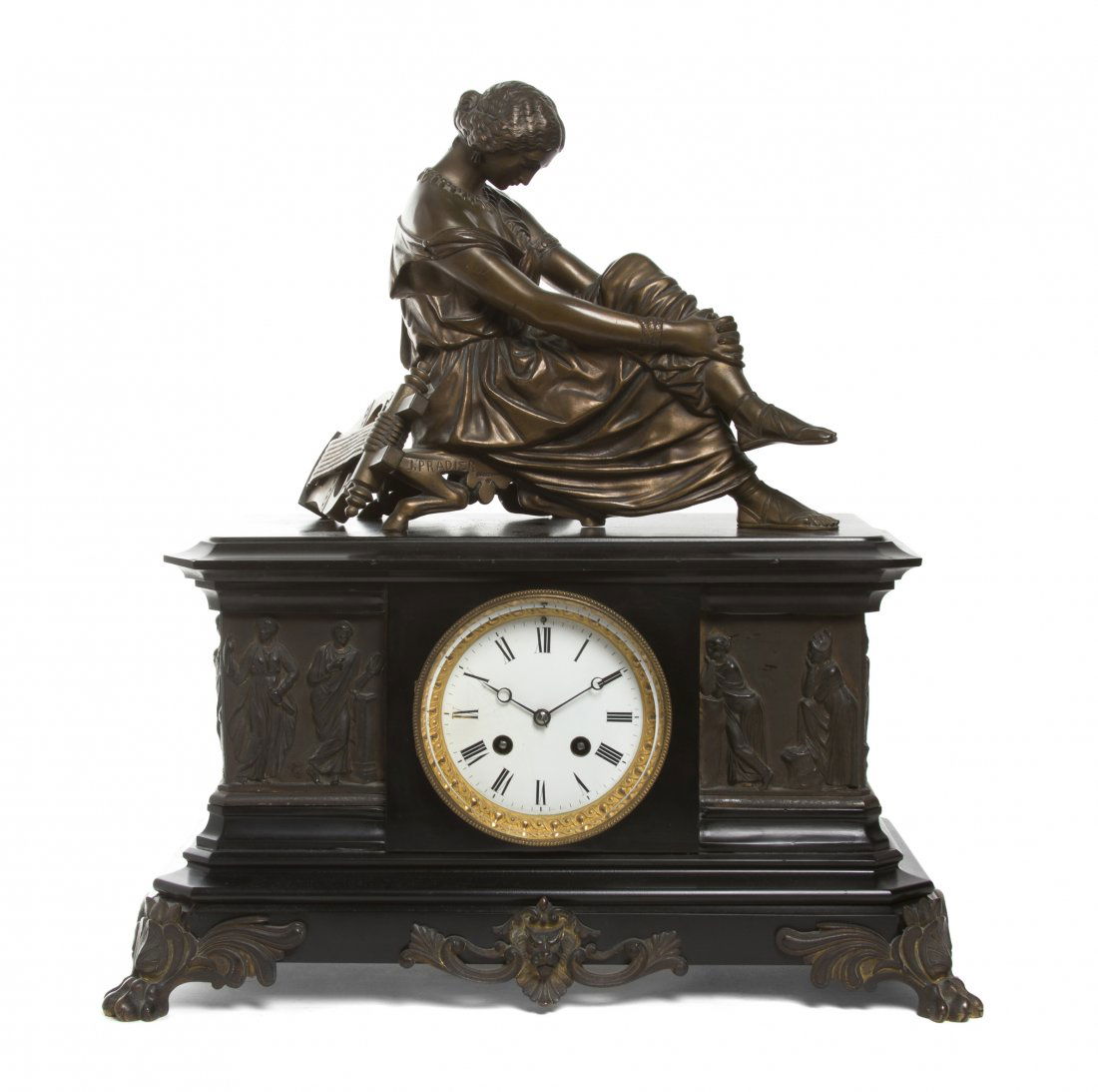 A French Bronze Figural Mantel Clock, J. Pradier, Heigh