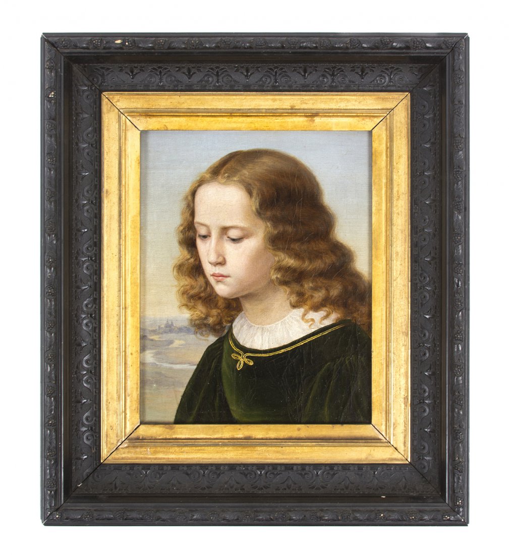 Continental School, (19th Century), Young Girl: Continental School (19th Century) Young Girl oil on canvas laid to board 9 1/4 x 7 1/4 inches.
