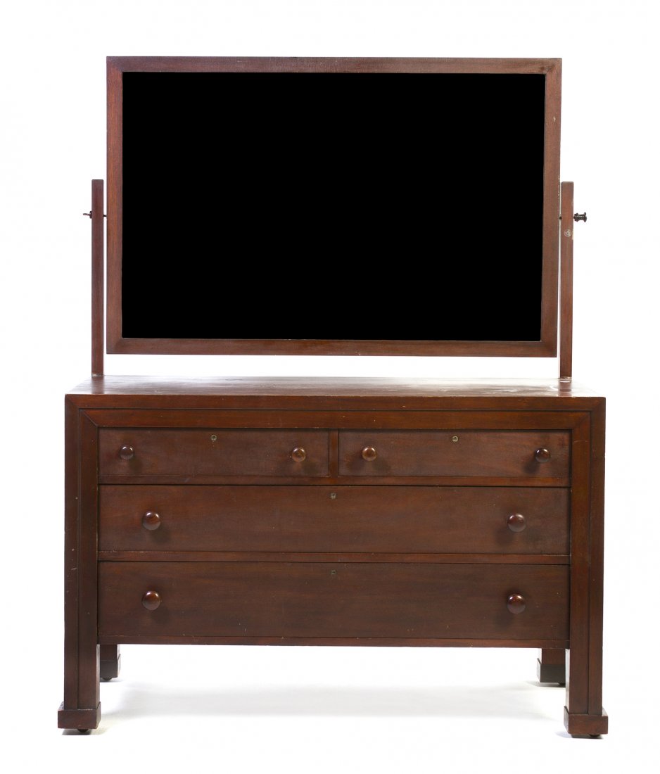A George Washington Maher Mahogany Dresser, (1824-1926): A George Washington Maher Mahogany Dresser, (1824-1926), circa 1908, from the Ernest J. Magerstadt Residence, Chicago, Illinois, having a horizontal rectangular form mirror over the base with two shor