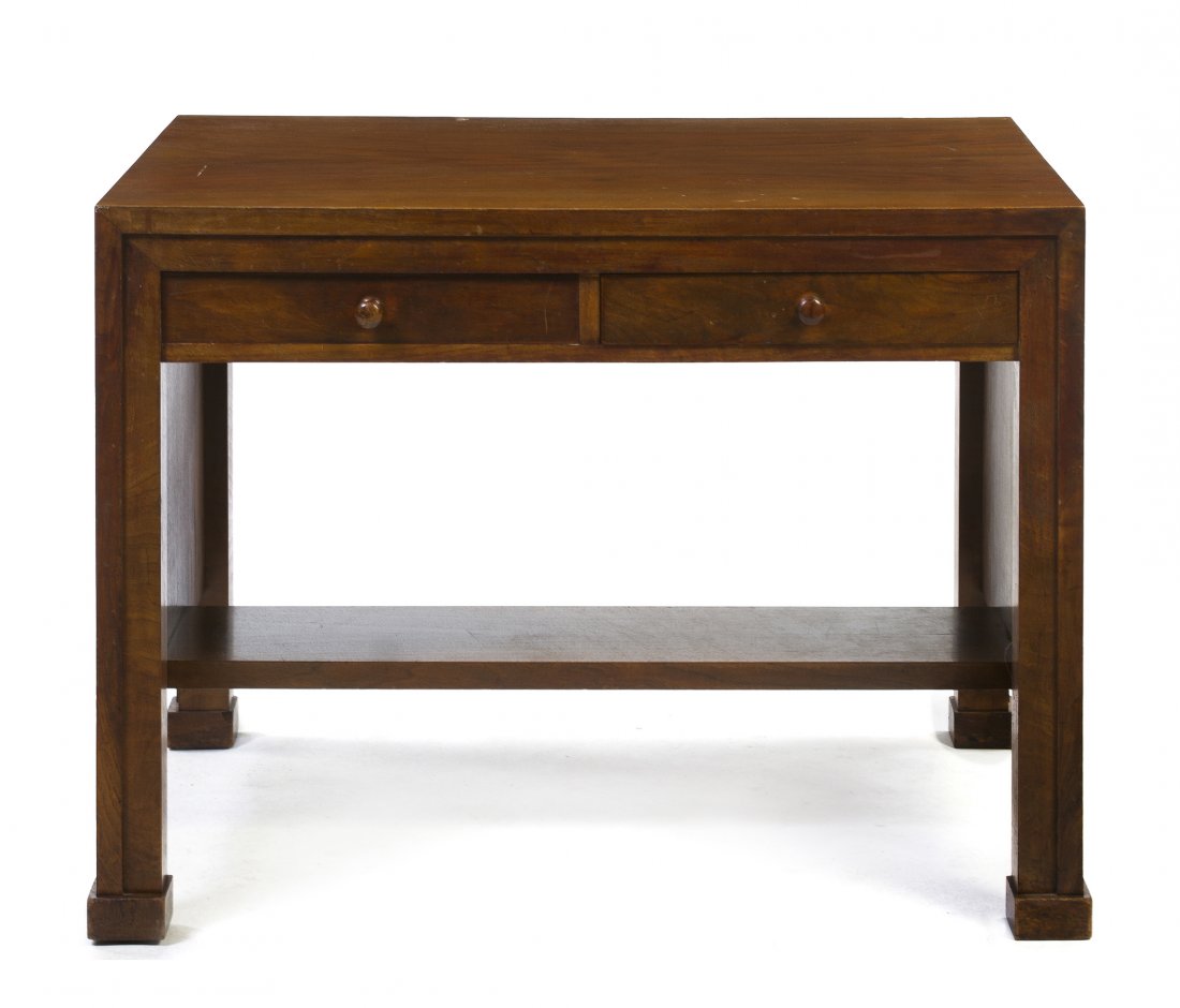 A George Washington Maher Mahogany Partner's Desk, (182: A George Washington Maher Mahogany Partner's Desk, (1824-1926), circa 1908, from the Ernest J. Magerstadt Residence, Chicago, Illinois, having a rectangular top, each side set with two long drawers ov