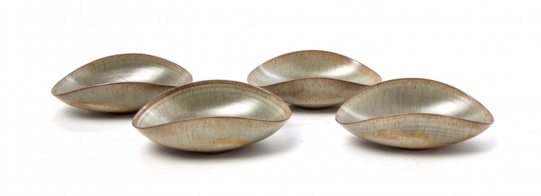 A Set of Four Otto and Gertrude Natzler Ceramic Bowls, : A Set of Four Otto and Gertrude Natzler Ceramic Bowls, each of oval dished form with a gray glaze, each signed Natzler. Width 5 1/2 inches