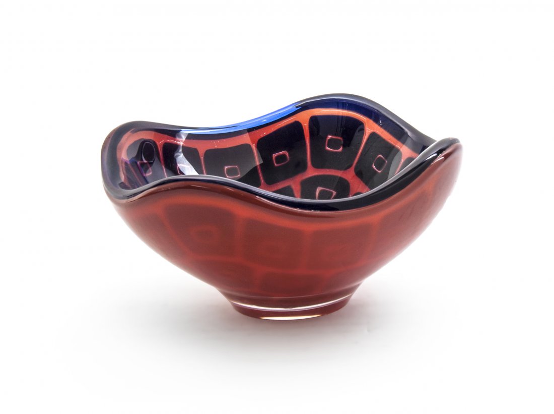 A Swedish Cased Glass Bowl, Sven Palmquist for Orrefors: A Swedish Cased Glass Bowl, Sven Palmquist for Orrefors, of lobed square form with internal geometric decoration. Width 8 inches.